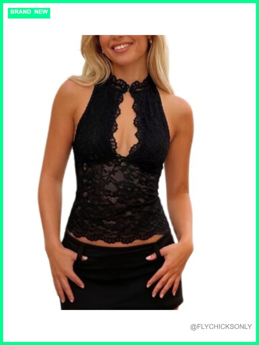 Lace Halter Tank Top Sheer Mesh Cutout Keyhole Crop Camisole Summer